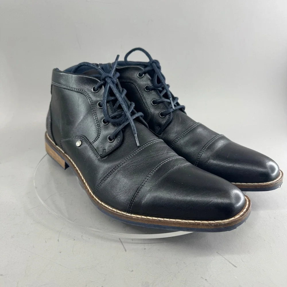 Steve Madden Mens Kramerr Leather Cap Toe Side Zip Chukka Boots Black Size 12